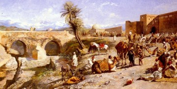 Edwin Lord Weeks Painting - The Arrival Of A Caravan Outside Marakesh Persian Egyptian Indian Edwin Lord Weeks